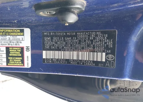 2016 Toyota Corolla S Plus from USA, damaged, VIN 2T1BURHE3GC610833